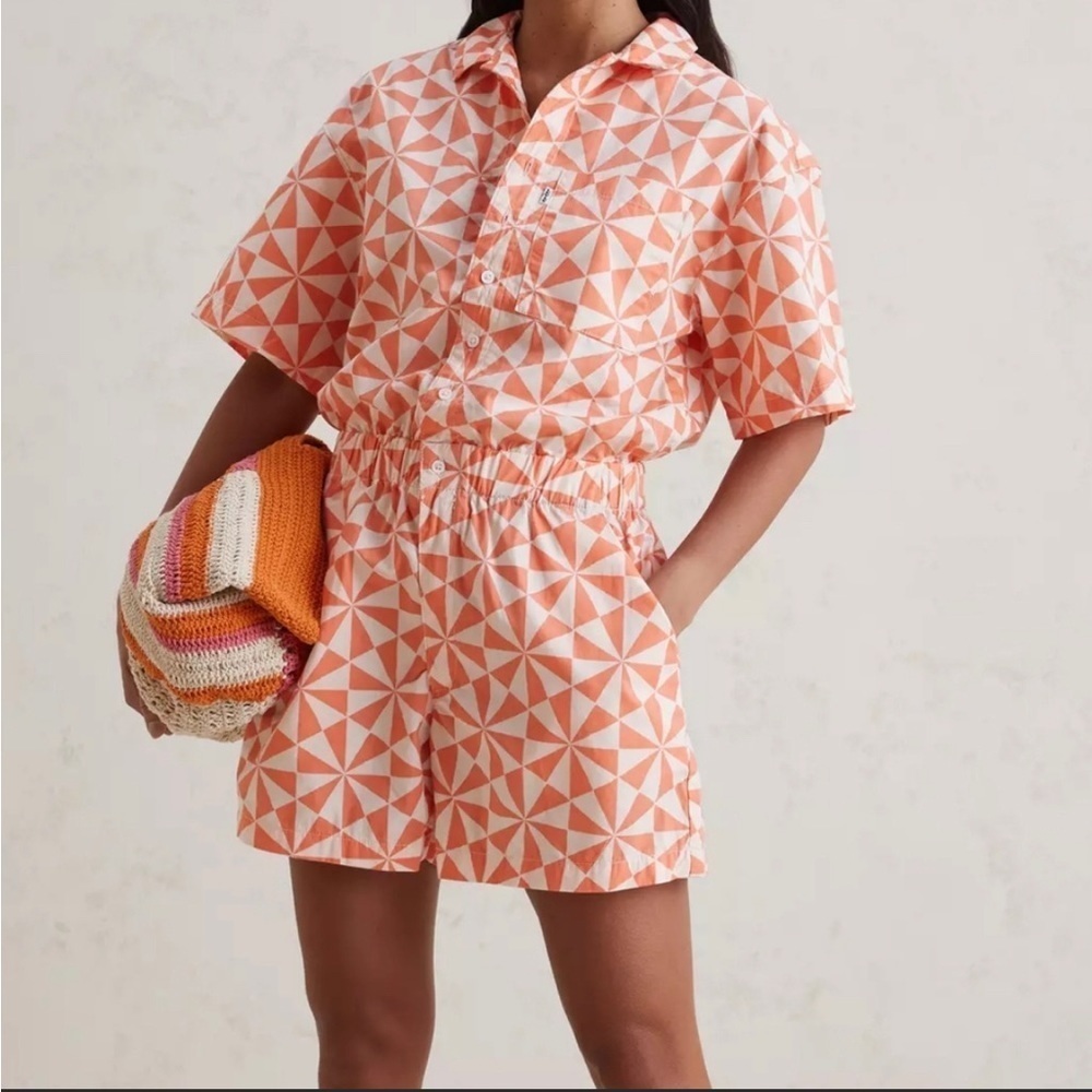 Levi’s Geometric Utility Romper Jumper Orange and White